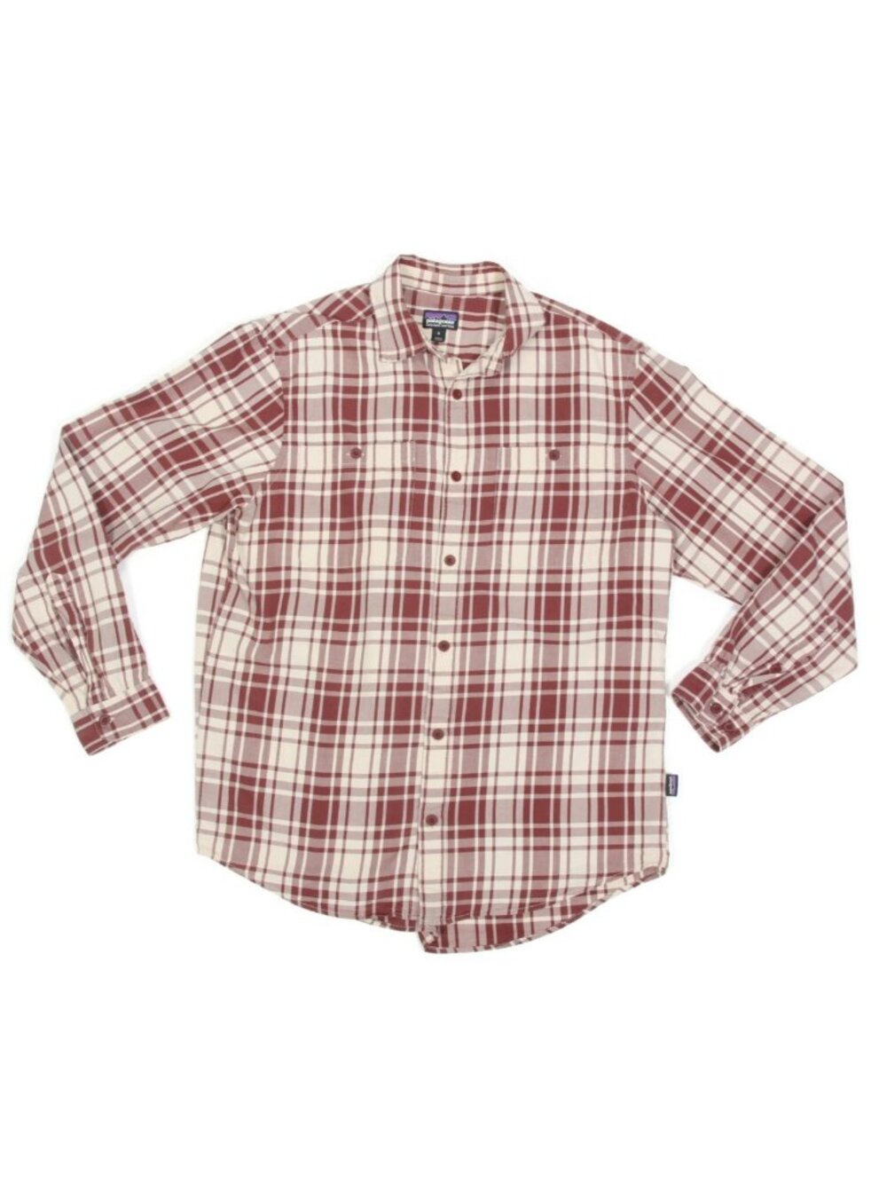 PATAGONIA Burgundy Cream Plaid Organic Cotton Long Sleeve Mens Shirt size M /258